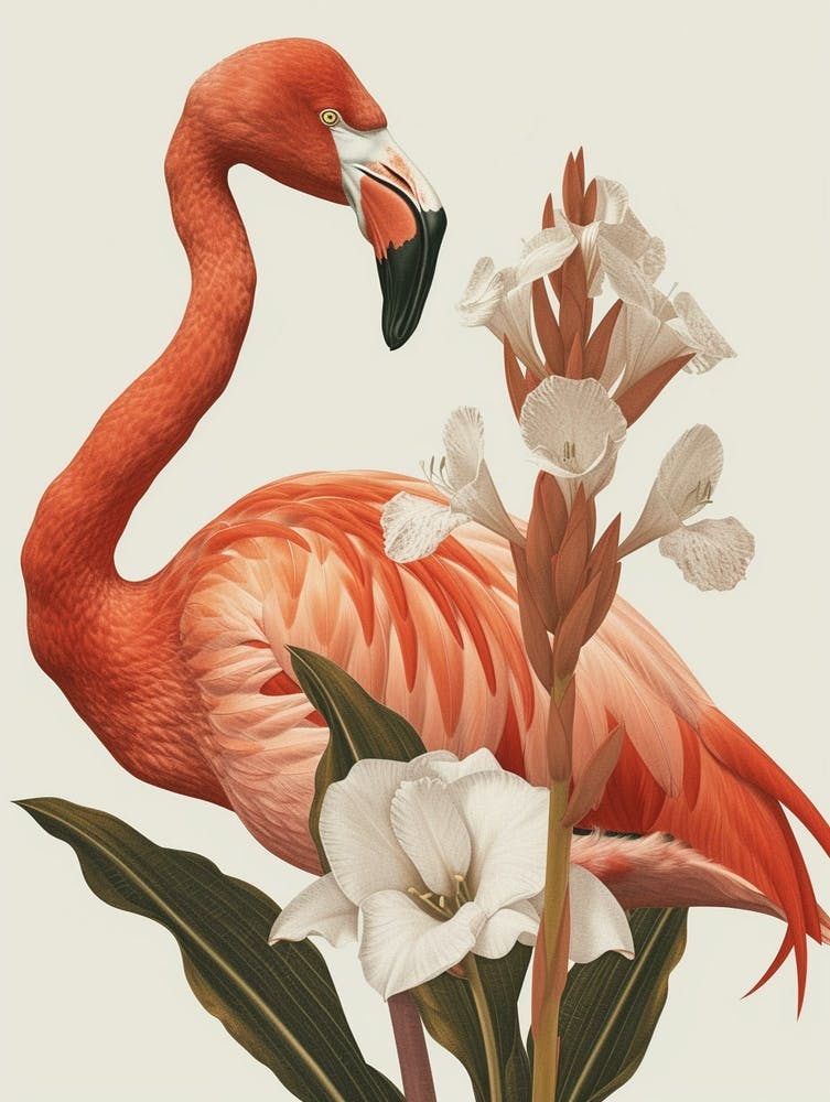 American Flamingo And Canna Lily Minimalist Illustration 3