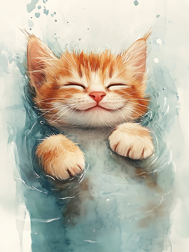 Happy Orange Cat Floating on Water 12