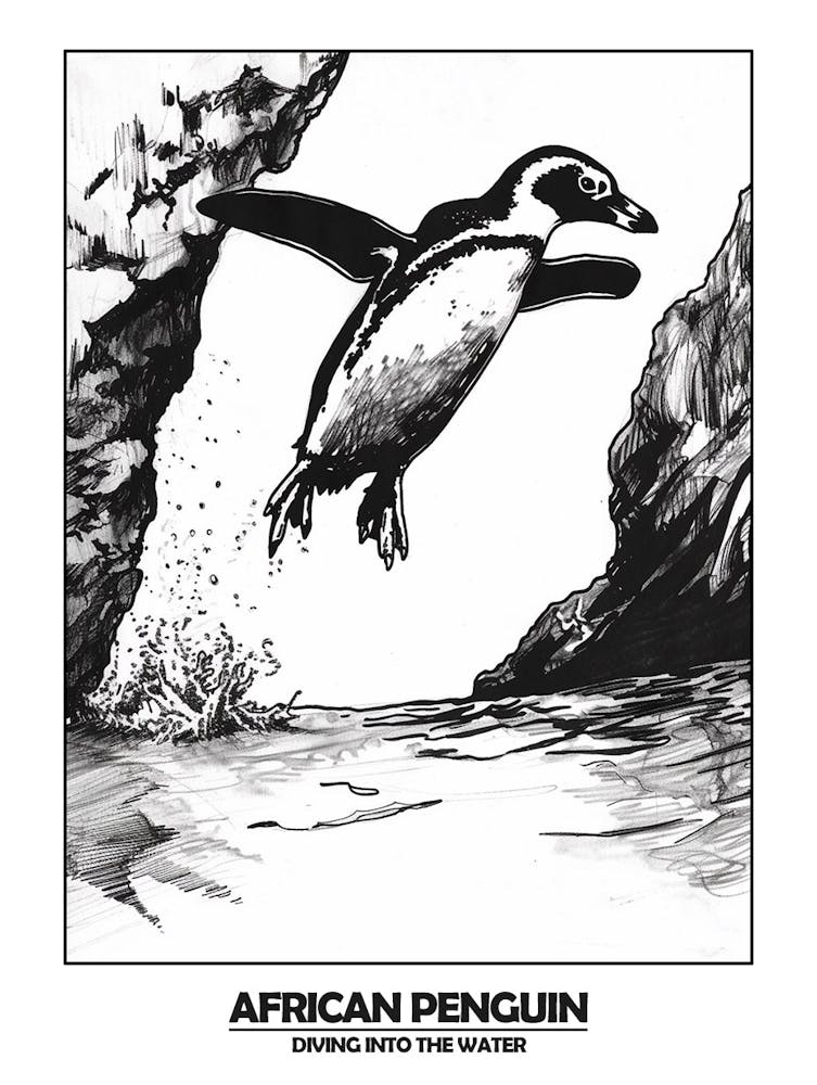 Penguin Diving Into The Water Poster