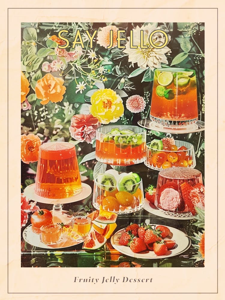 Fruity Jelly Dessert Retro Collage Poster