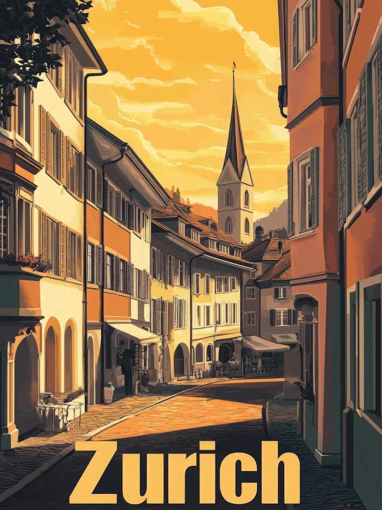 Aihrgdesign A Retro Travel Poster For Zurich 4
