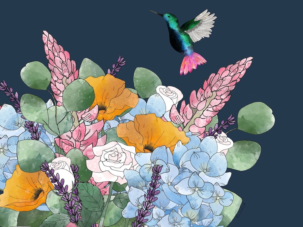 Hummingbird With Flowers