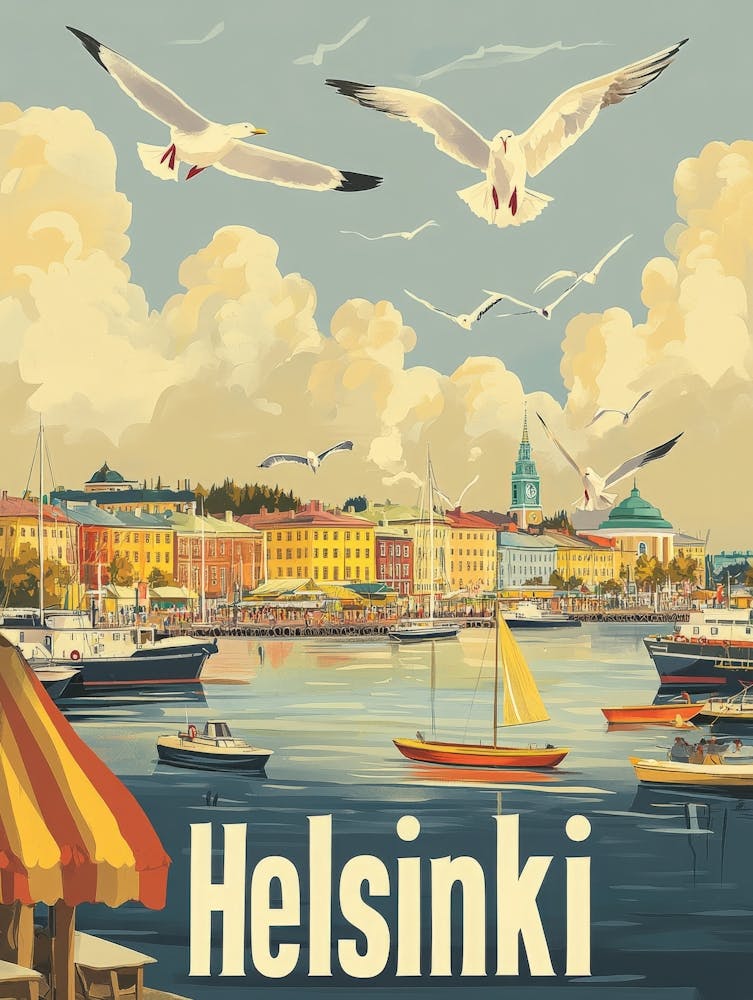 Aihrgdesign Ein klassisches Reiseposter aus den 1960er Jahren für Helsinki 2