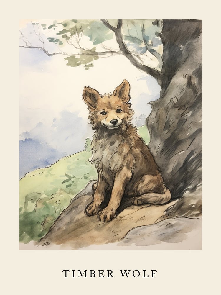 Von Beatrix Potter inspiriertes Tier-Aquarell Timberwolf 2