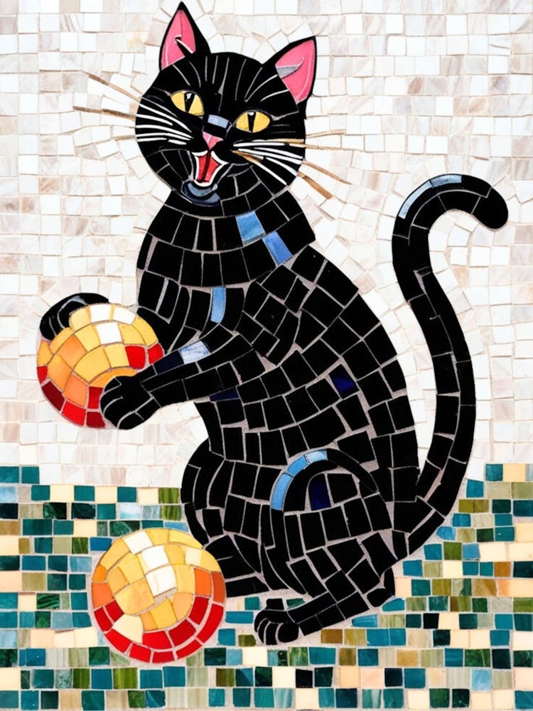 Black Cat With Orange Balls