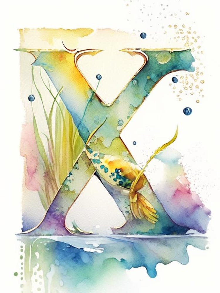 Buchstabe X, Alphabet Bilderbuch Aquarell 1