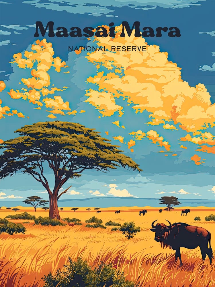Maasai Mara Kenya Savannah Travel Illustration
