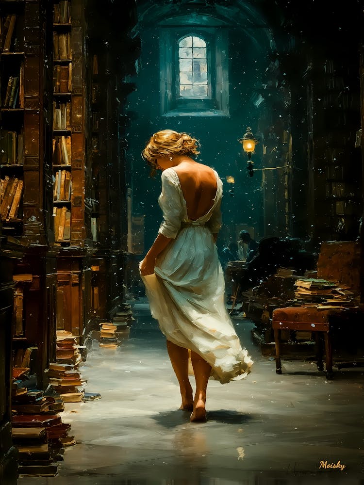 Whispers Between the Shelves, magical realism, fantasy art