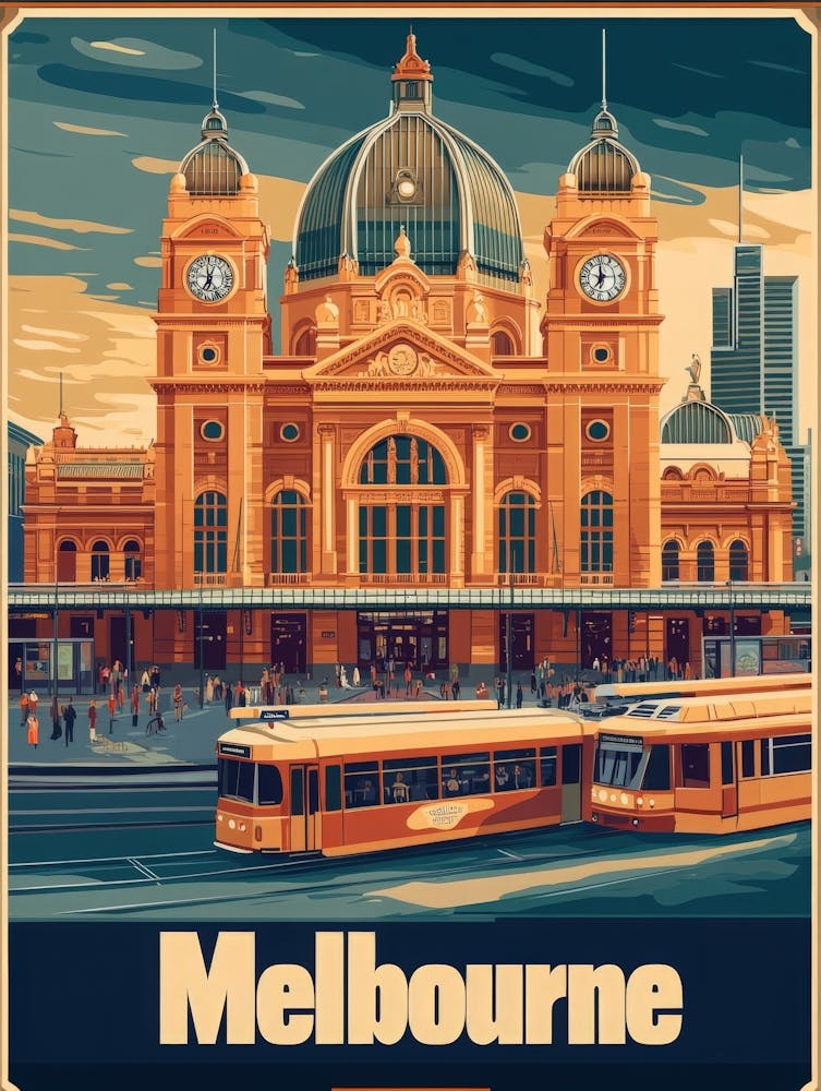 Aihrgdesign A Vintage Travel Poster Of Melbourne Featuring Th B09c2885 0c2b 4797 A03f 1f5ea89c70ad 3