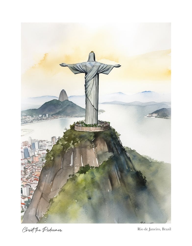 Christ The Redeemer, Rio De Janeiro, Brazil 3 Aquarell-Reiseposter