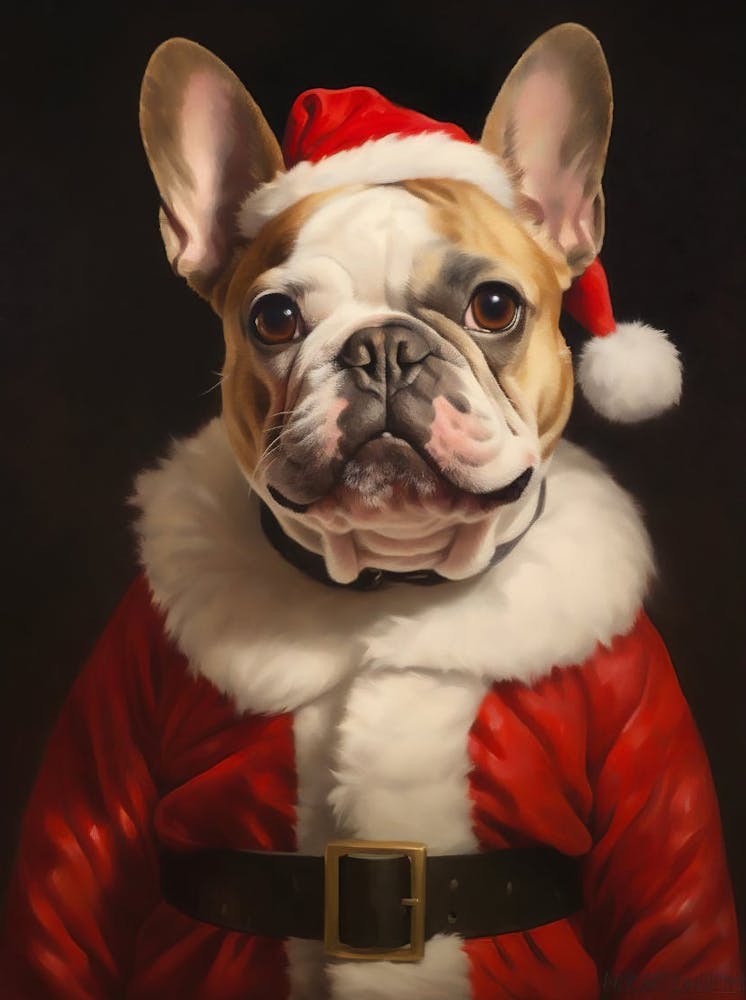 Christmas Santa Bulldog Vintage Portrait, Dressed Animal Print, Victorian Animal Painting, Festive Wall Art, Christmas Printable Wall Art 1