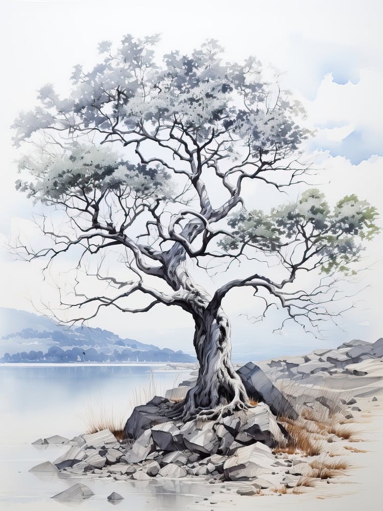 Koya San In Wakayama, Japanese Brush Painting, Ukiyo E, Minimal 3