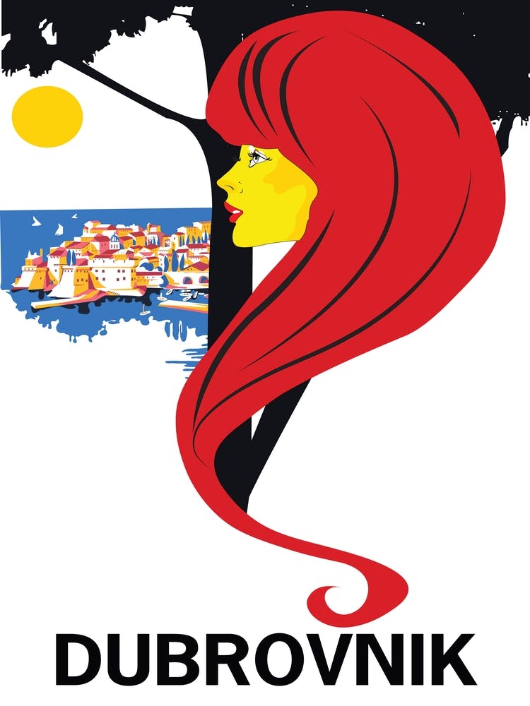 Dubrovnik, Croatia, Redhead Woman Looking at the Fortress