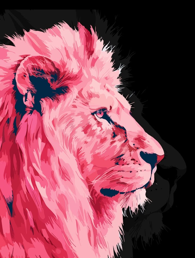 Pink Lion Majesty On Black Canvas