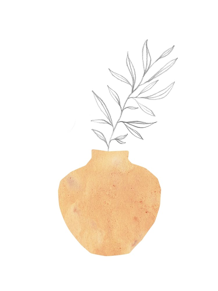 Watercolor vase and plant