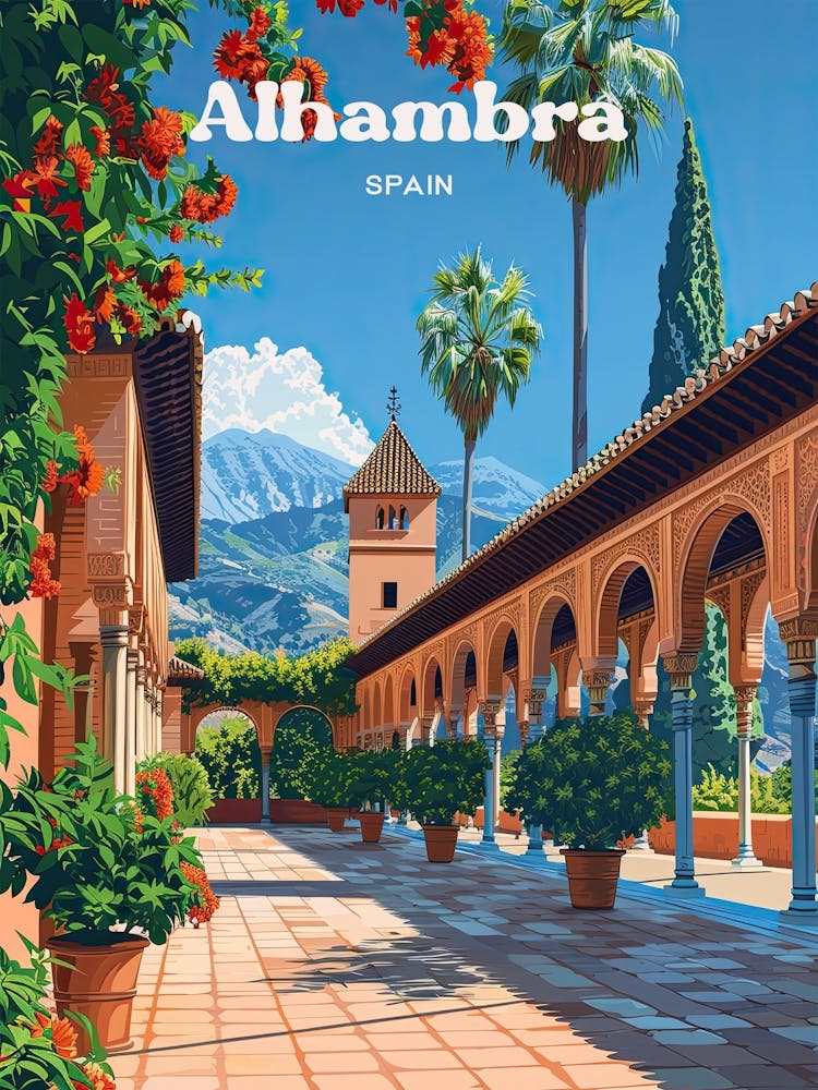 Alhambra Spain Historical Digital Travel Art