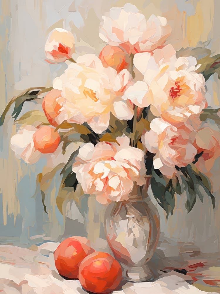 Rose Flower And Peaches Still Life Painting 1 Dreamy