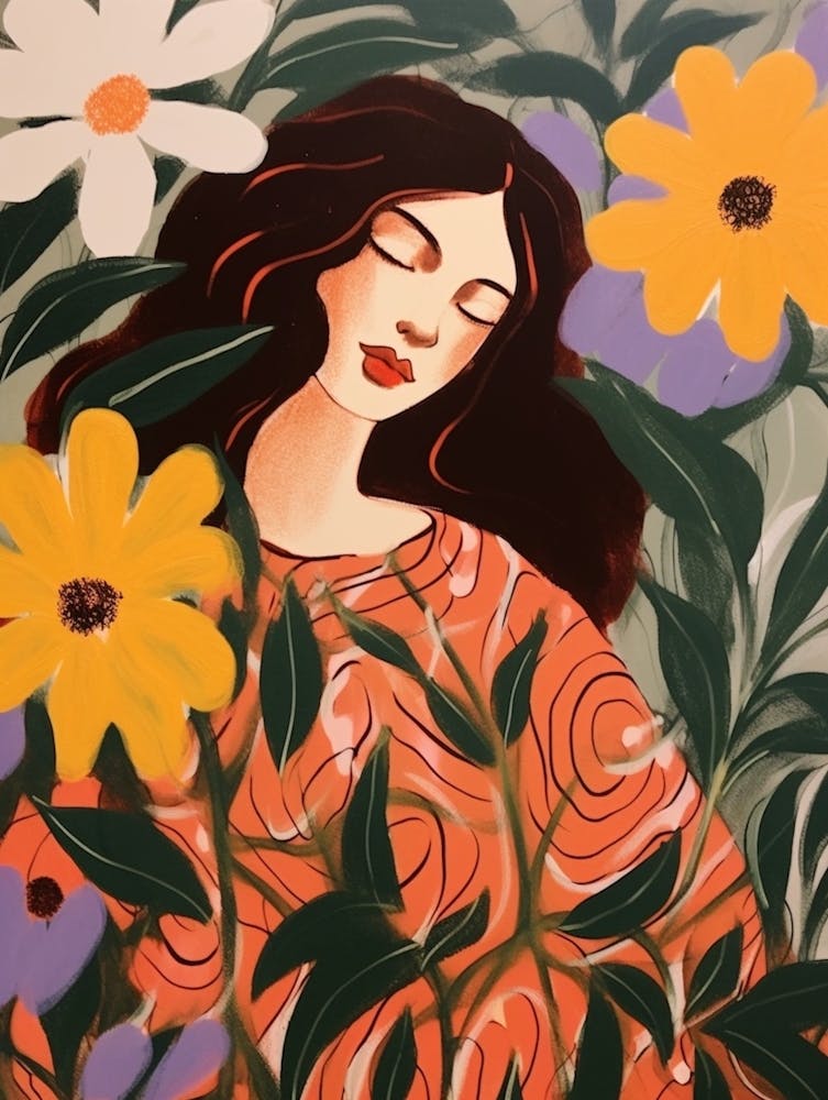 Frau mit Herbstblumen Passionsblume 3