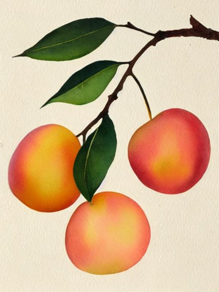 Peach Watercolour Fruit Painting Fruit