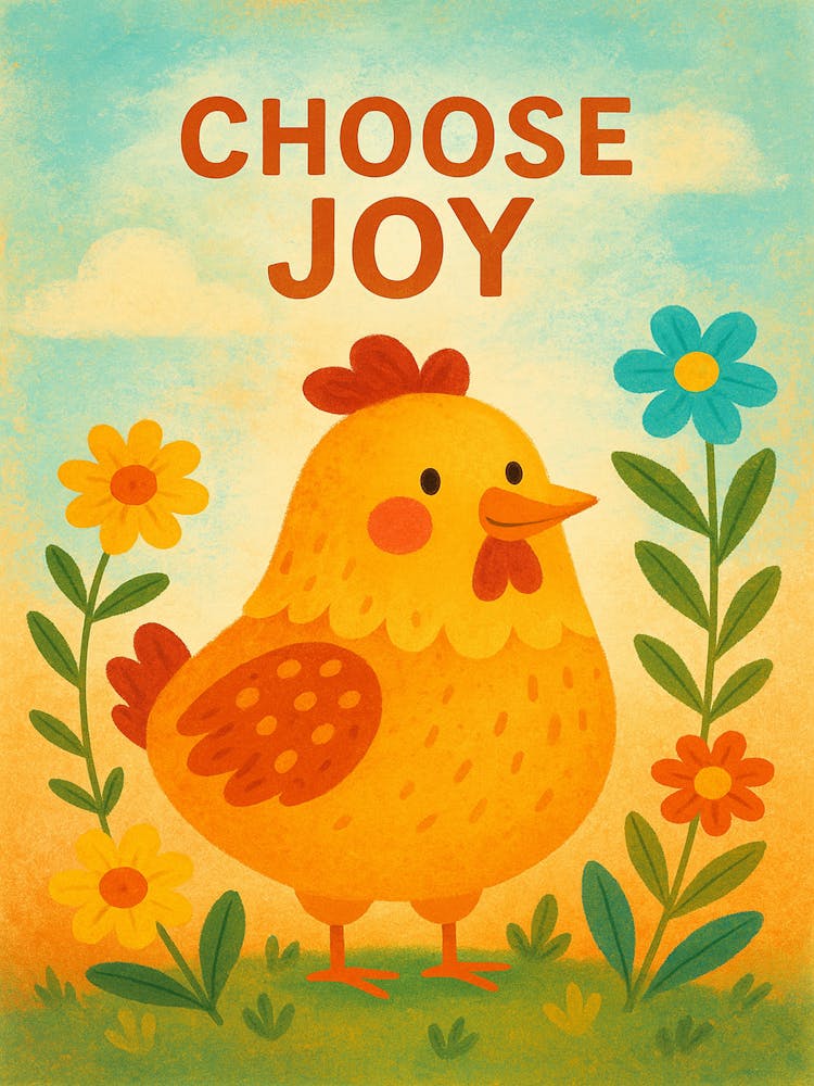 Choose Joy Chicken Wall Art – Whimsical Farm Animal Nursery Print, Motivational Quote Poster, Happy Country Decor