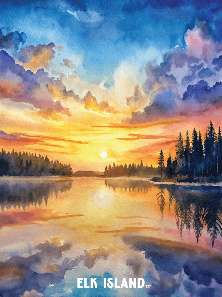 Elk Island National Park Watercolor Painting