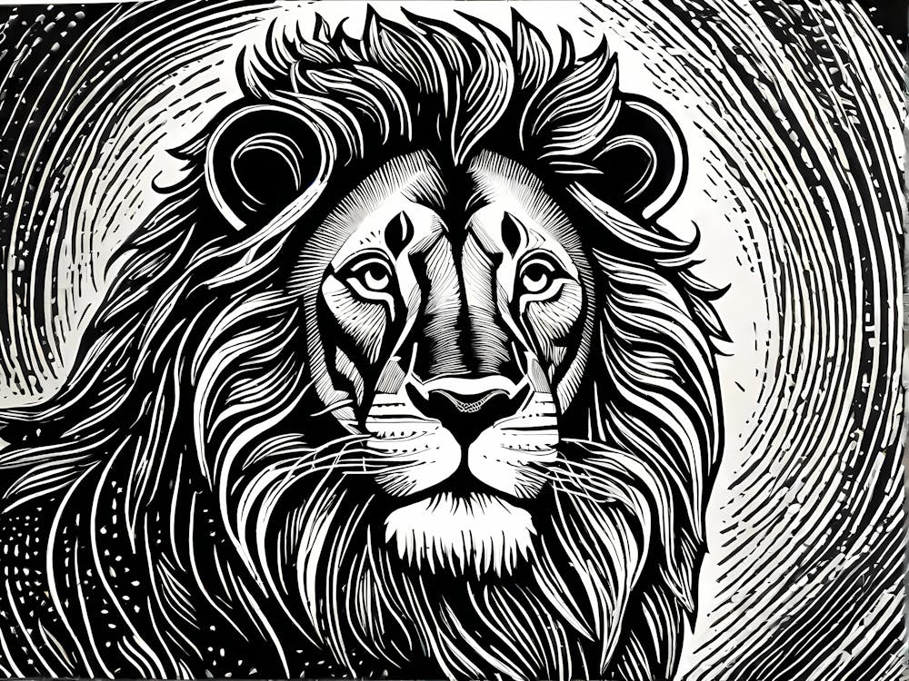 Lion Linocut Sketch Black And White art, animal art, 167