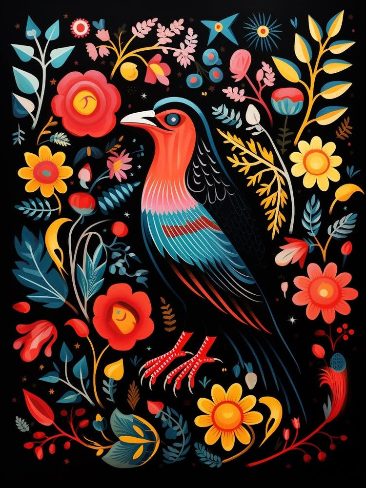Folk Bird Illustration Raven 1