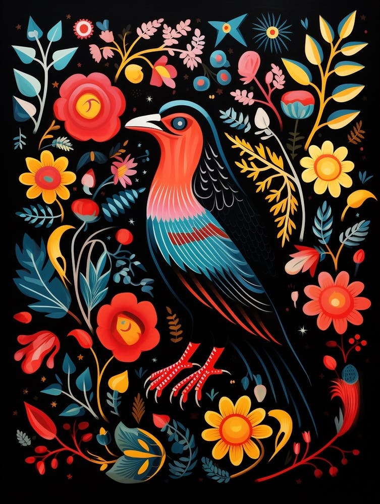 Folk Bird Illustration Raven 1
