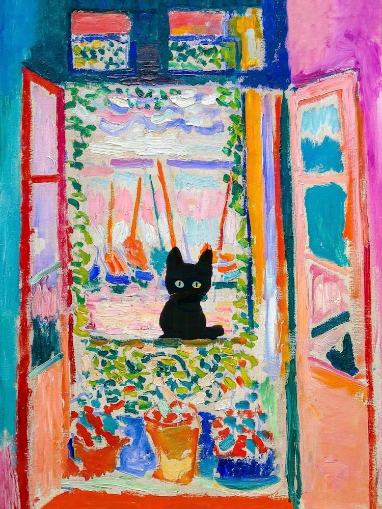 Matisse  Inspired  Open Window Cat
