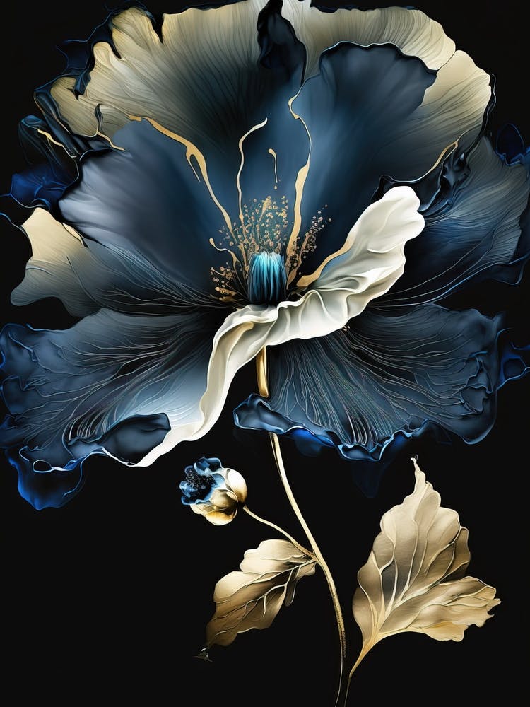 Luxurious White Blue Gold Floral1
