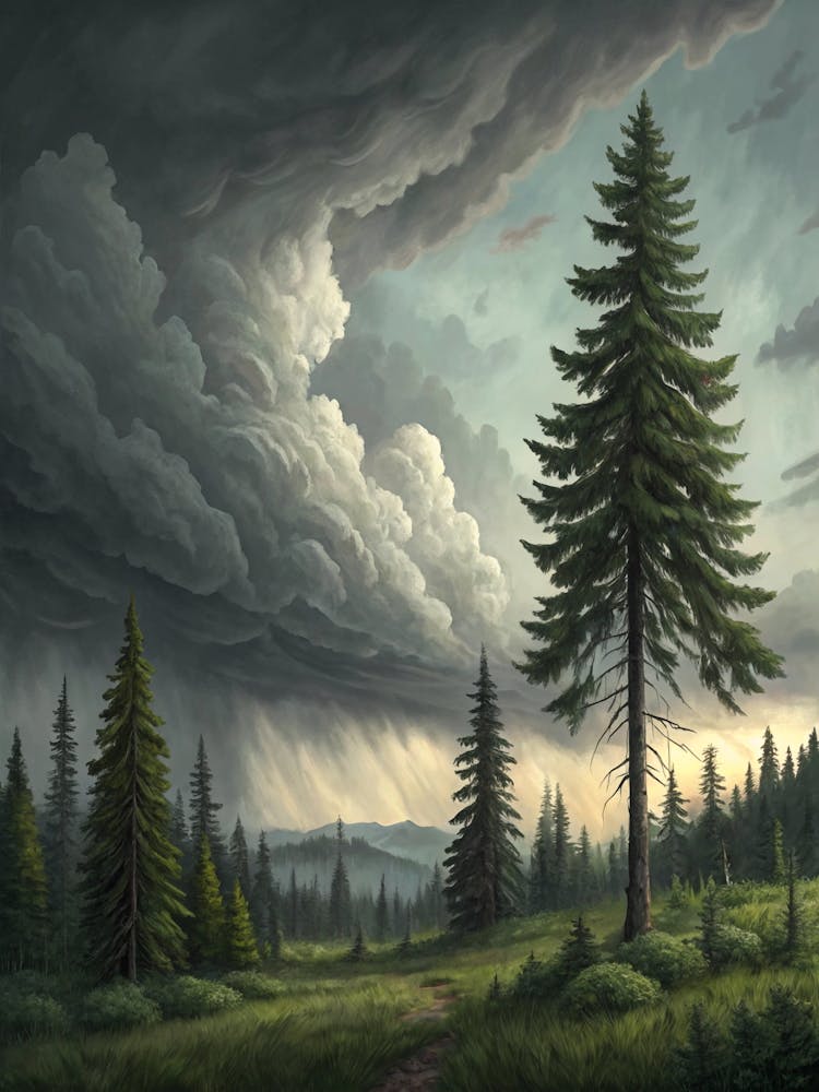 Oil Painting Style Muted Thunderstorm Sky Over