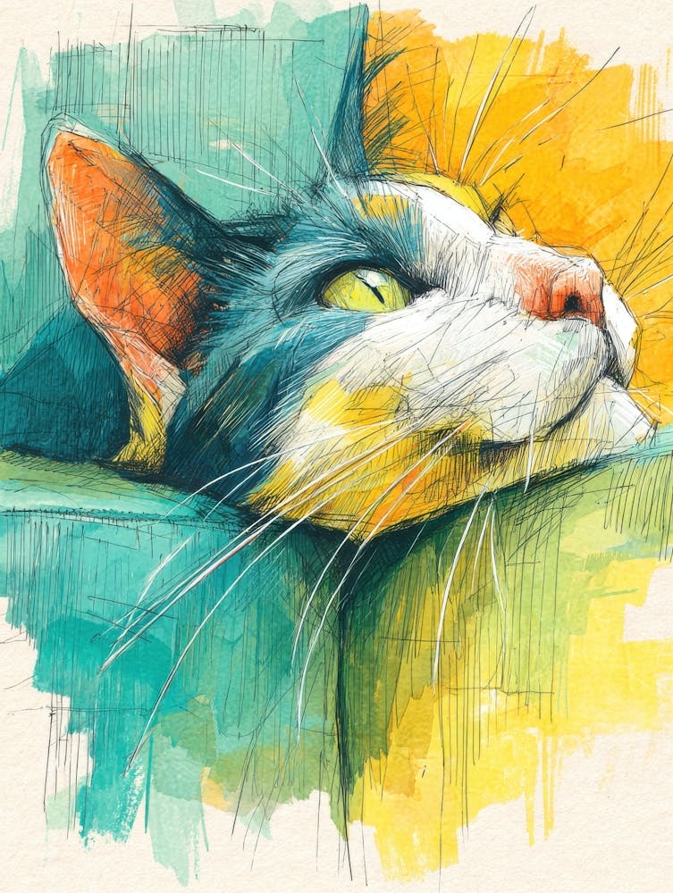 Aquarell Katze auf der Couch 37