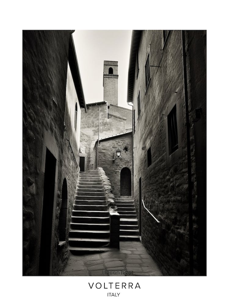 Poster Of Volterra, Italy, Black And White Analogue Photography 4