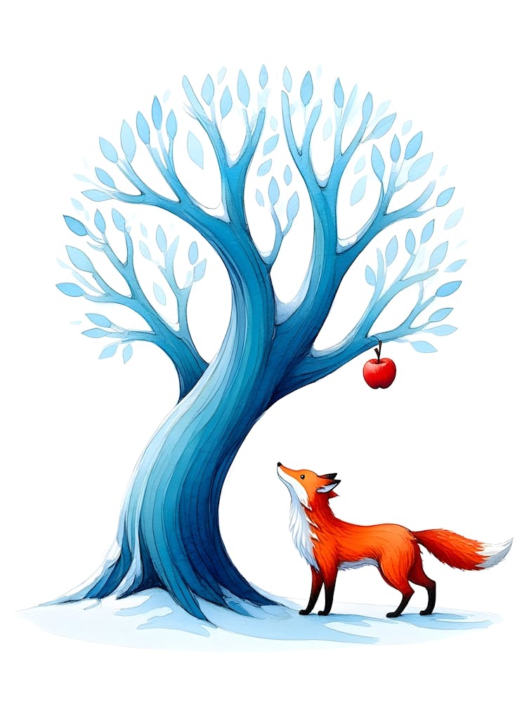 Curious Fox and the Tempting Apple