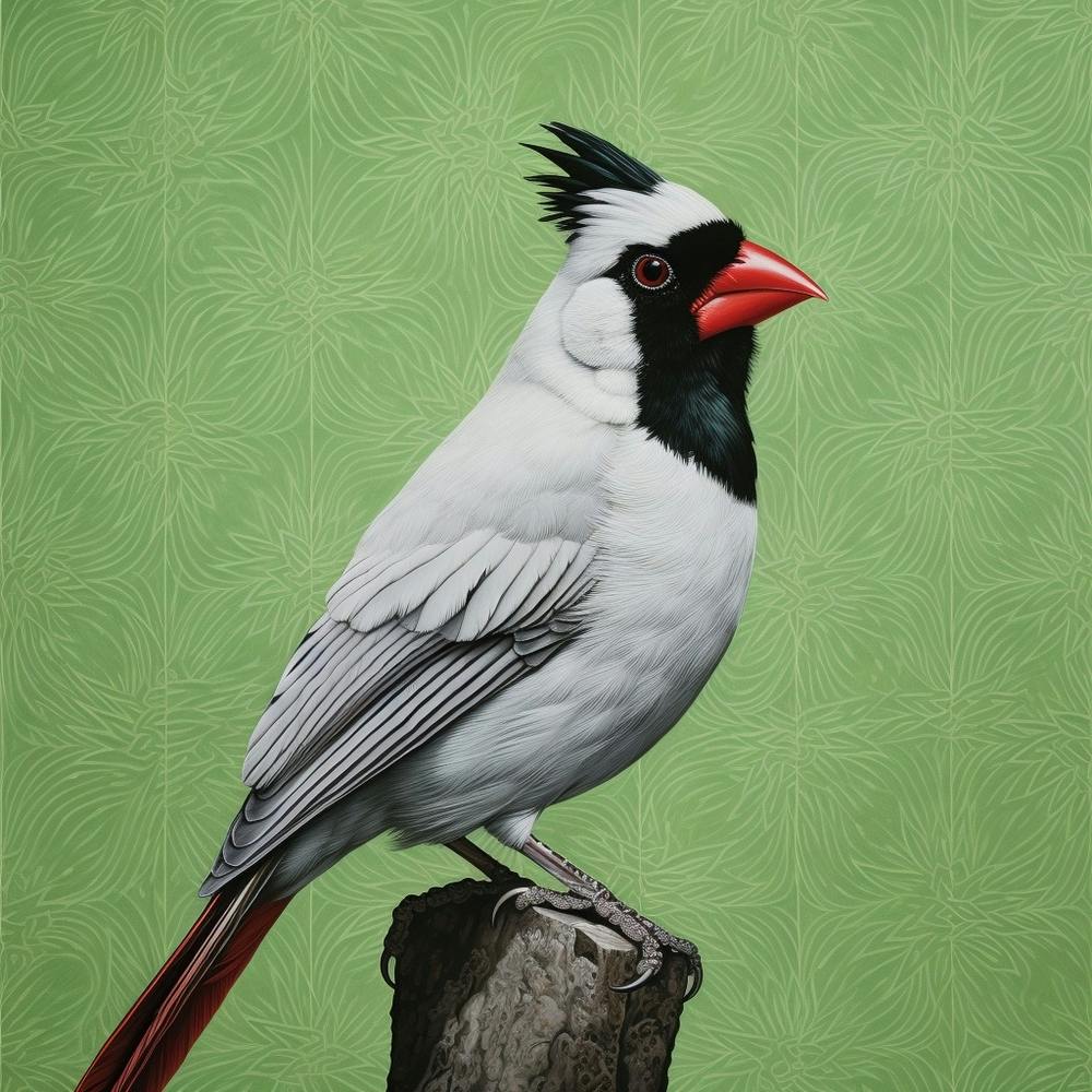 Ohara Koson Inspired Bird Painting Northern Cardinal 1 Square