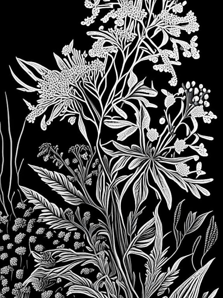 Wildes Chinin Wildblume Linolschnitt 2