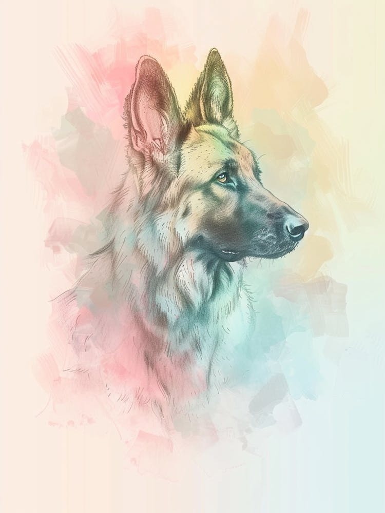 German Shepherd Pastel Watercolour Line Drawing 4