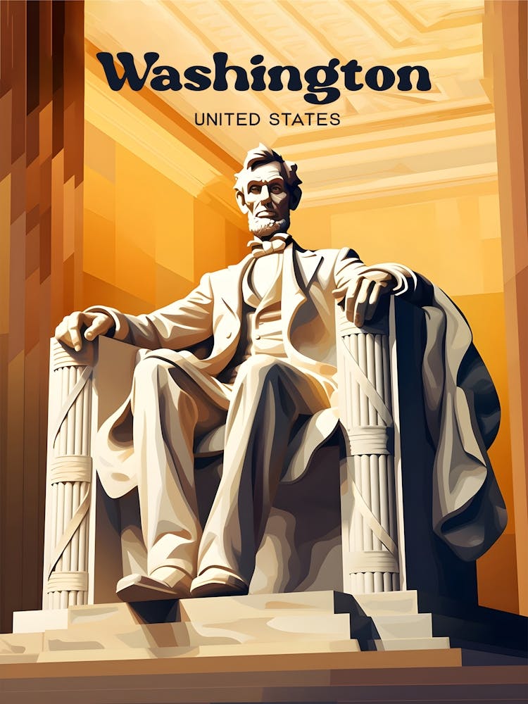 Washington United States Abraham Lincoln Modern Travel Illustration