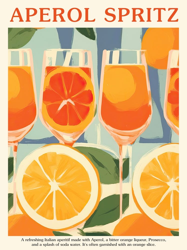 Aperol Spritz Pattern Cocktail Oranges Kitchen Art