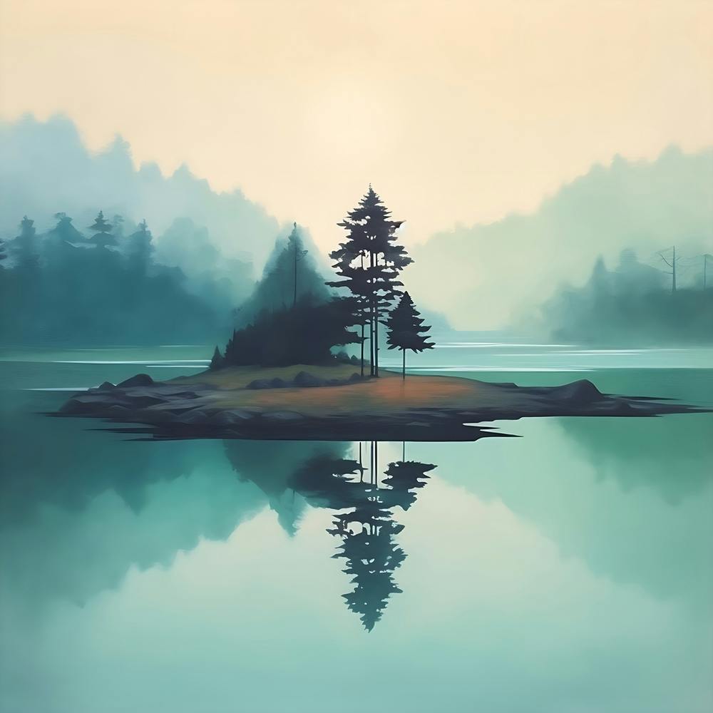 Island In The Mist Calming Landscape Painting