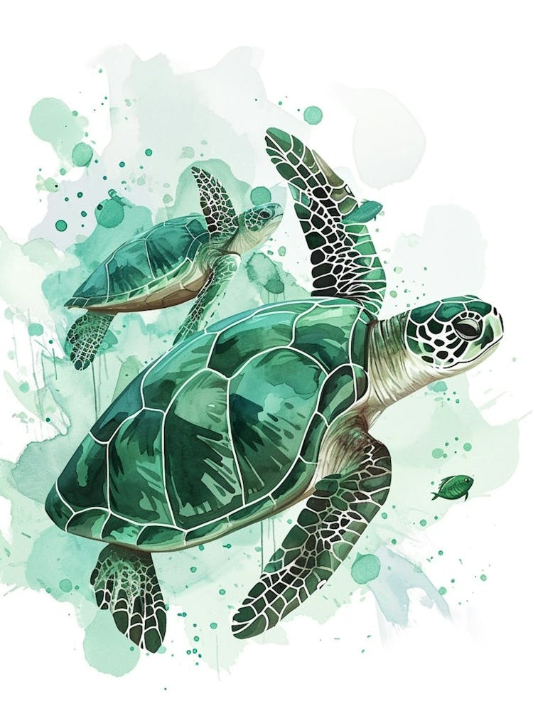 Sea Turtle Turquoise Illustration 3