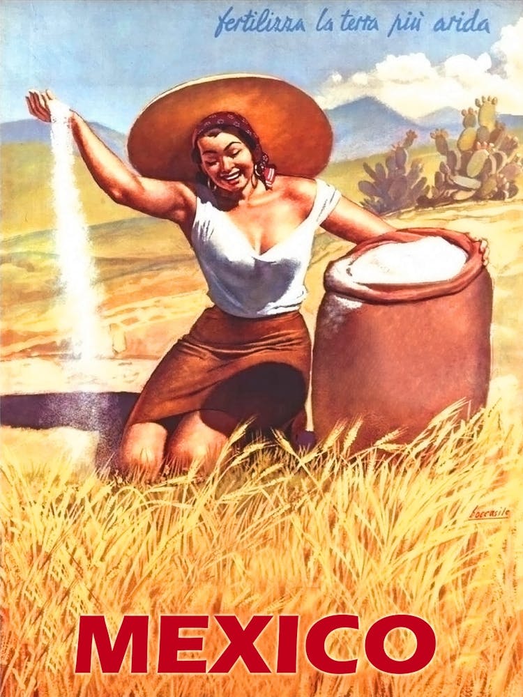 Mexico, Happy Woman On A Field