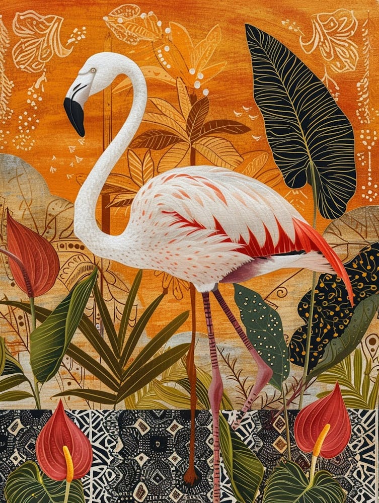 Greater Flamingo And Anthurium Boho Print 3