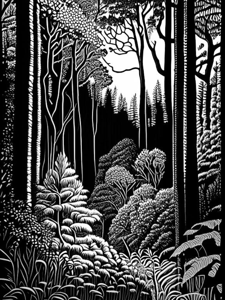 Bernheim Arboretum And Research Forest, 1, Usa Linocut Black And White Vintage
