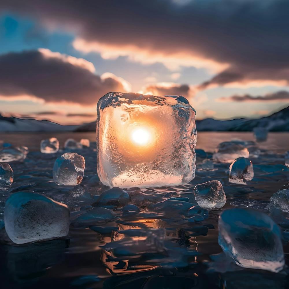 Ice Cube At Sunset ice-cube-macro-sunrise-glaces-photo-cinematic