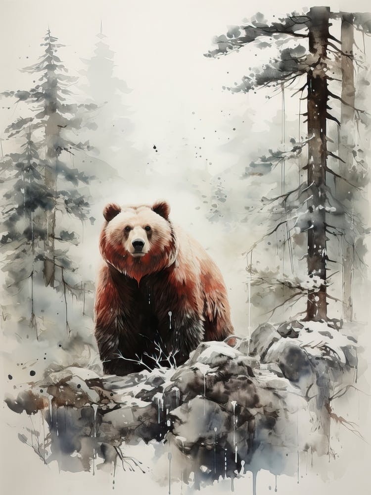 Big Bear, Japanese Brush Painting, Ukiyo E, Minimal 1