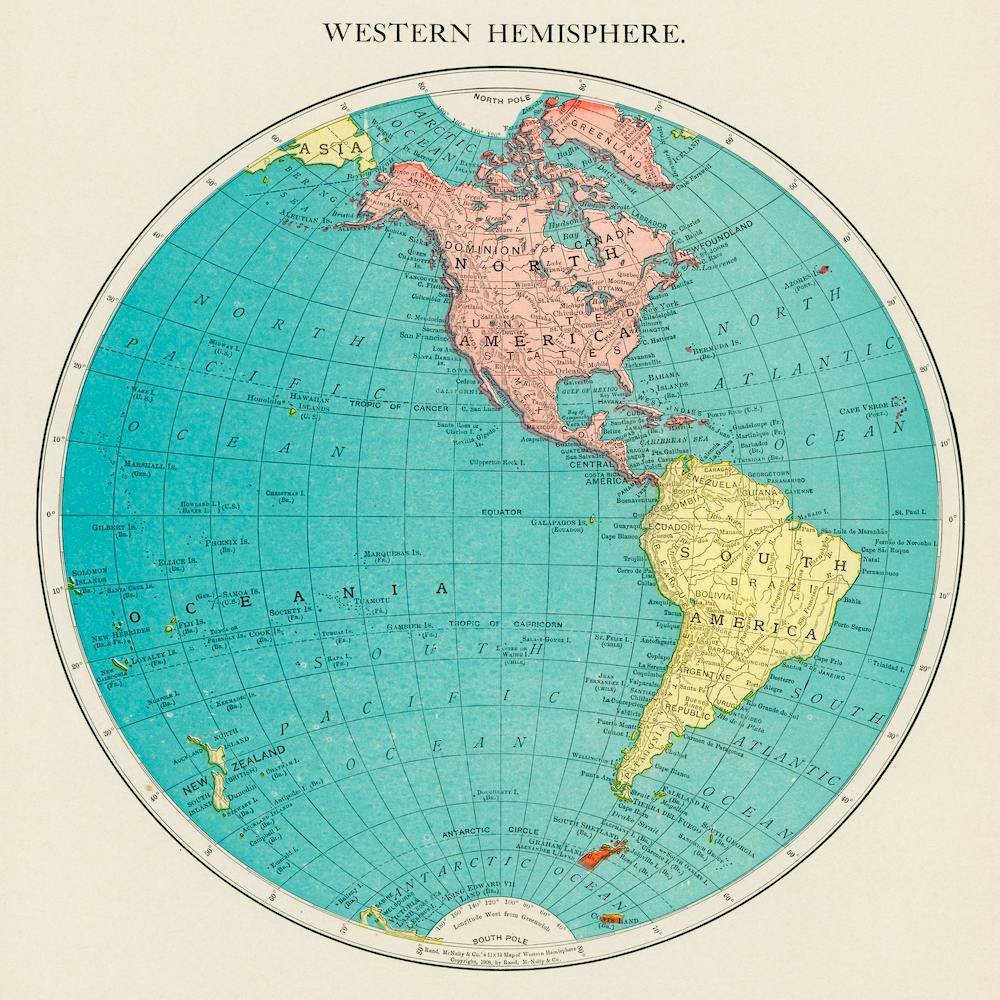 Western Hemisphere, World Atlas By Rand, Mcnally And Co