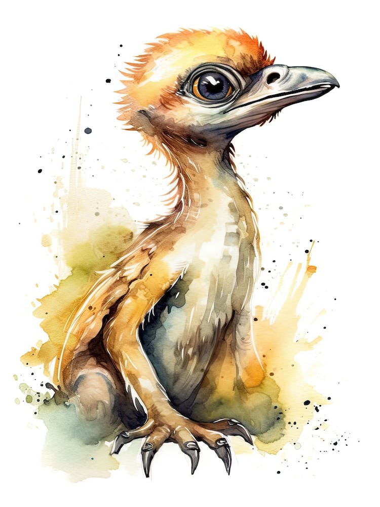 Utahraptor Cute Dinosaur Watercolour 1