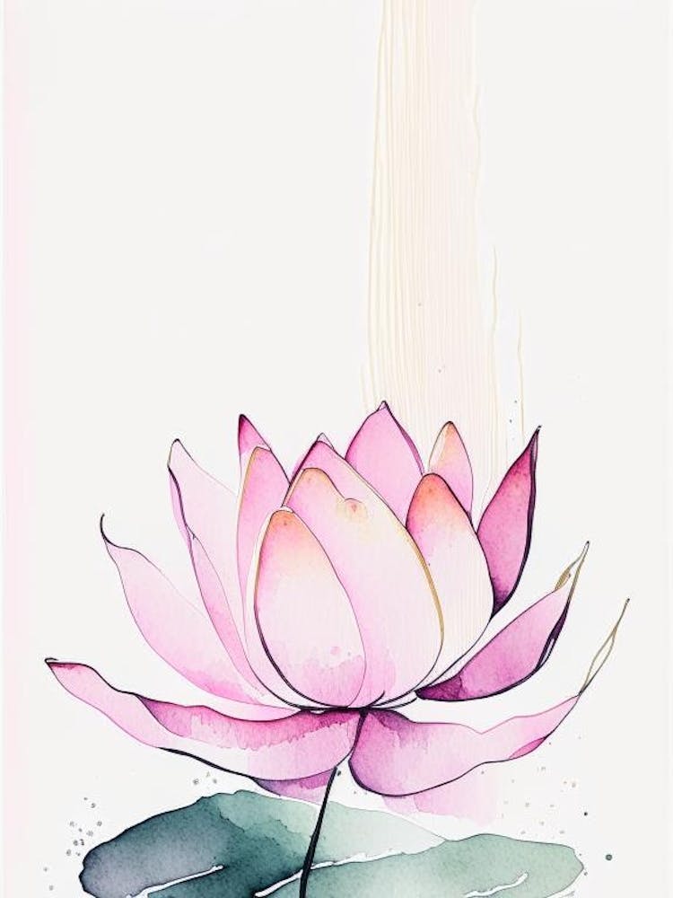 Pink Lotus Minimal Watercolour 1