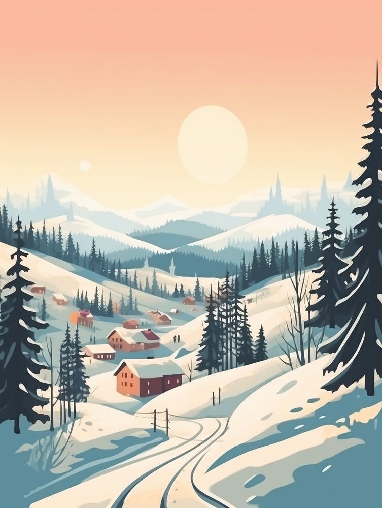 Vintage Winterreise-Illustration Kiruna Sweden 2